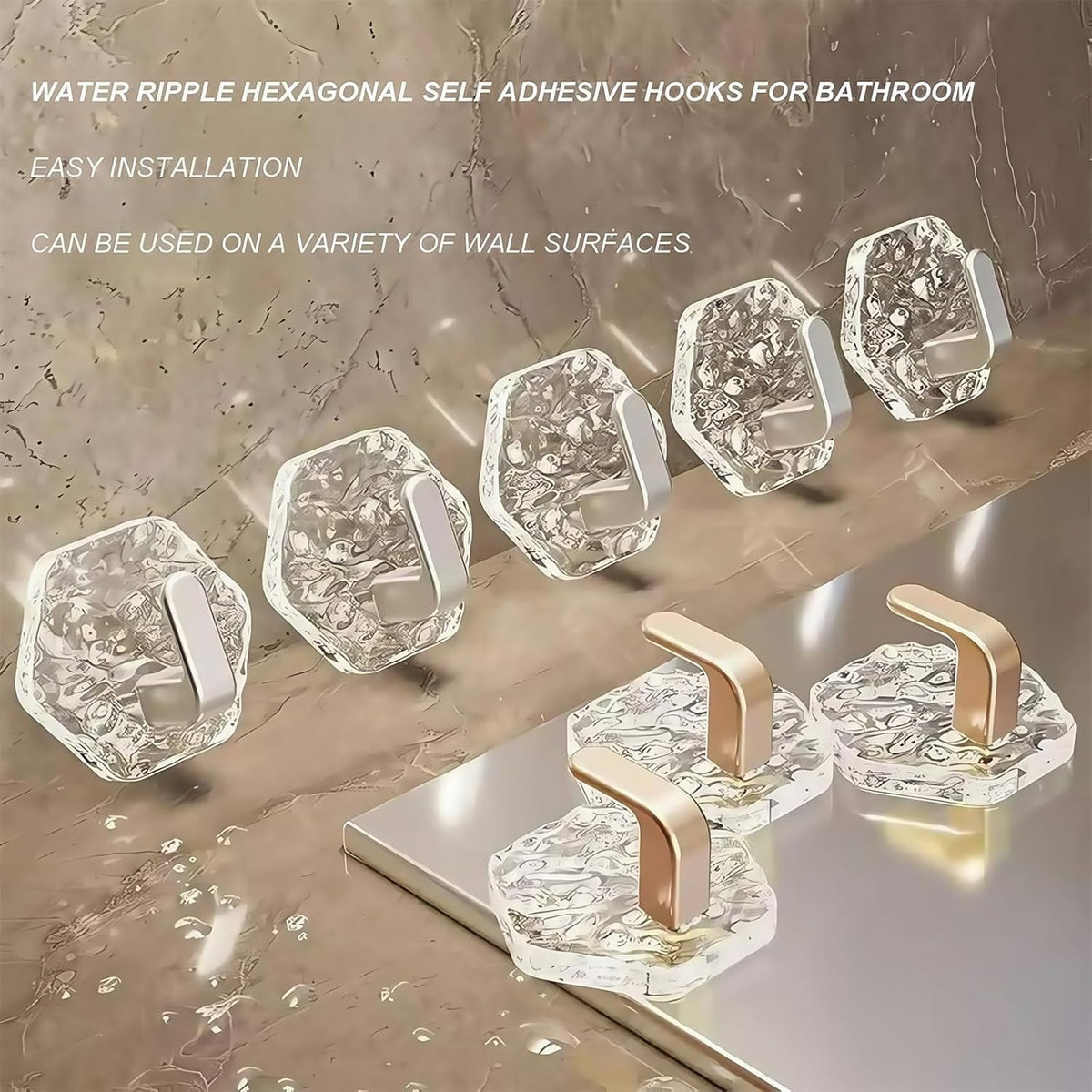 Hexagonal Ripple Self-Adhesive Hooks, Heavy Duty Waterproof Sticky Hooks 🪝