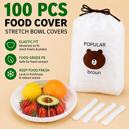 100-Pack Stretch Elastic Food Covers for Bowls, Plates & Kitchen Storage