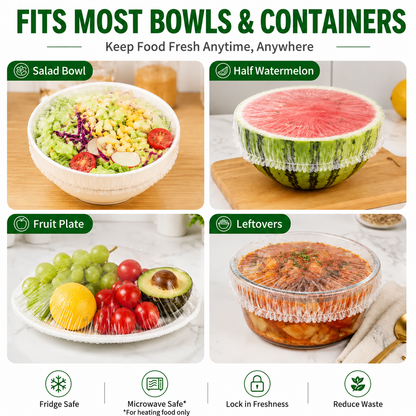 100-Pack Stretch Elastic Food Covers for Bowls, Plates & Kitchen Storage