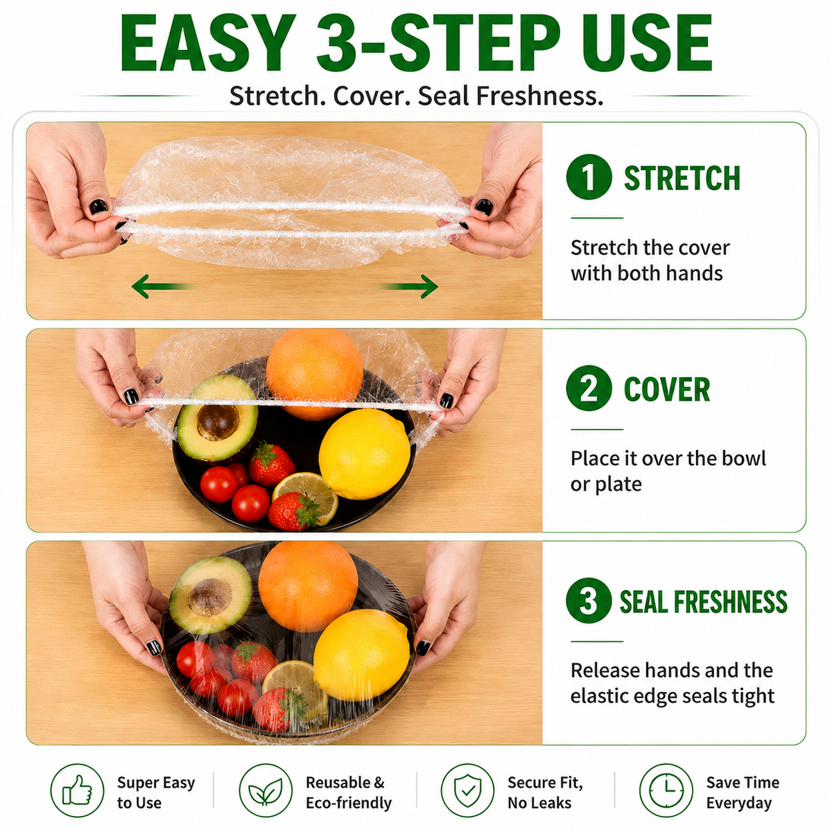 100-Pack Stretch Elastic Food Covers for Bowls, Plates & Kitchen Storage