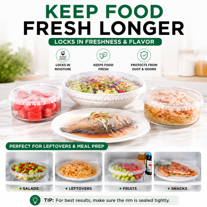 100-Pack Stretch Elastic Food Covers for Bowls, Plates & Kitchen Storage